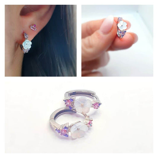 Pendientes flor nácar de plata de ley