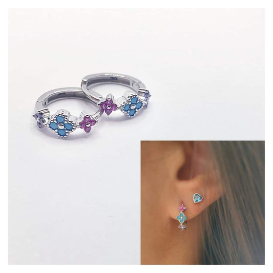 Pendientes trío de flores de plata de ley