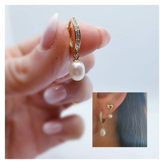 Pendientes Deluxe perla de plata de ley con baño de oro de 14 quilates - Joyería Zafir