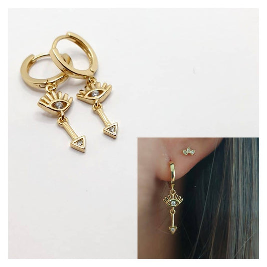 Pendientes amuleto de plata de ley con baño de oro de 14 quilates - Joyería Zafir