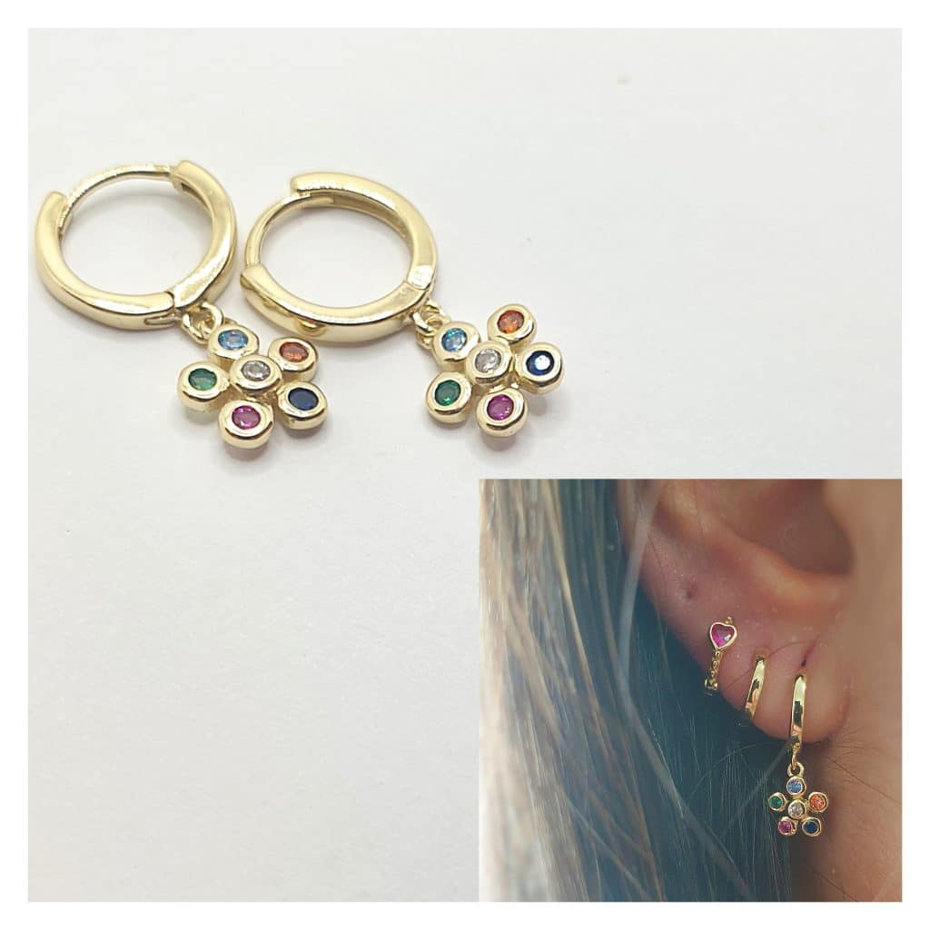 Pendientes Primavera de plata de ley con baño de oro de 14 quilates - Joyería Zafir