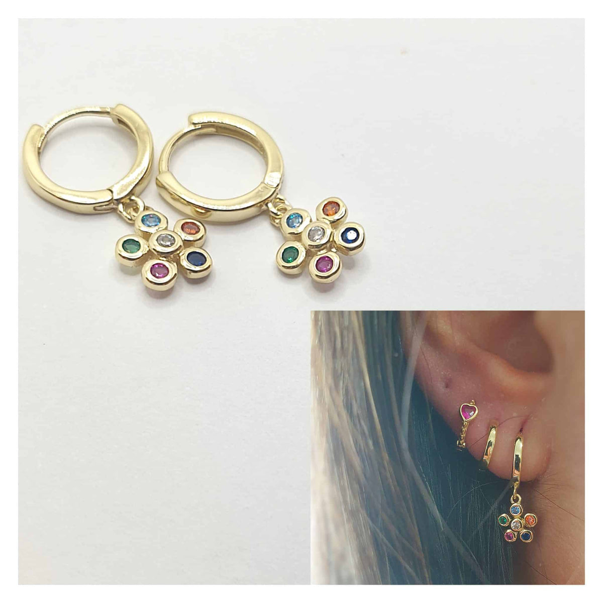 Pendientes Primavera de plata de ley con baño de oro de 14 quilates - vista adicional