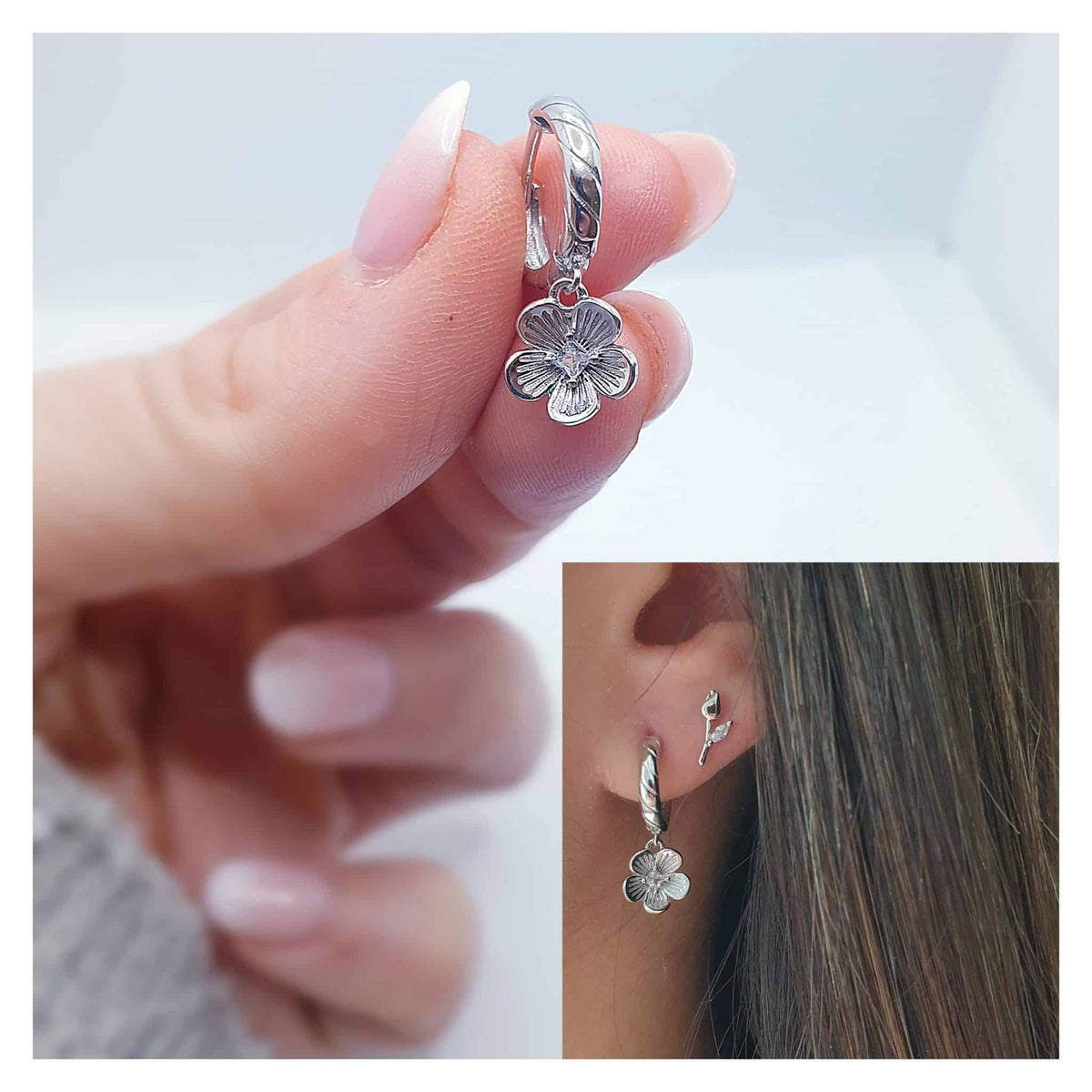 Pendientes Flor de plata de ley - vista adicional