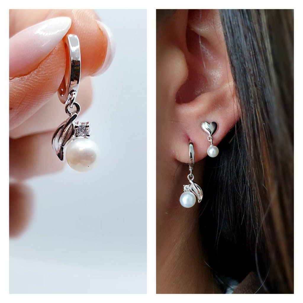 Pendientes Deluxe hoja perla de plata de ley