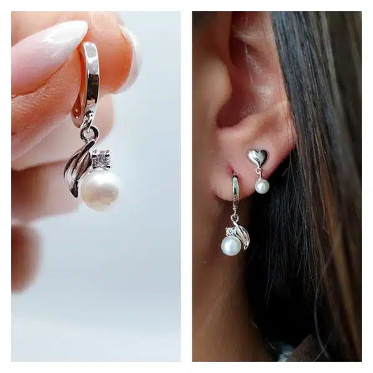 Pendientes Deluxe perla hoja