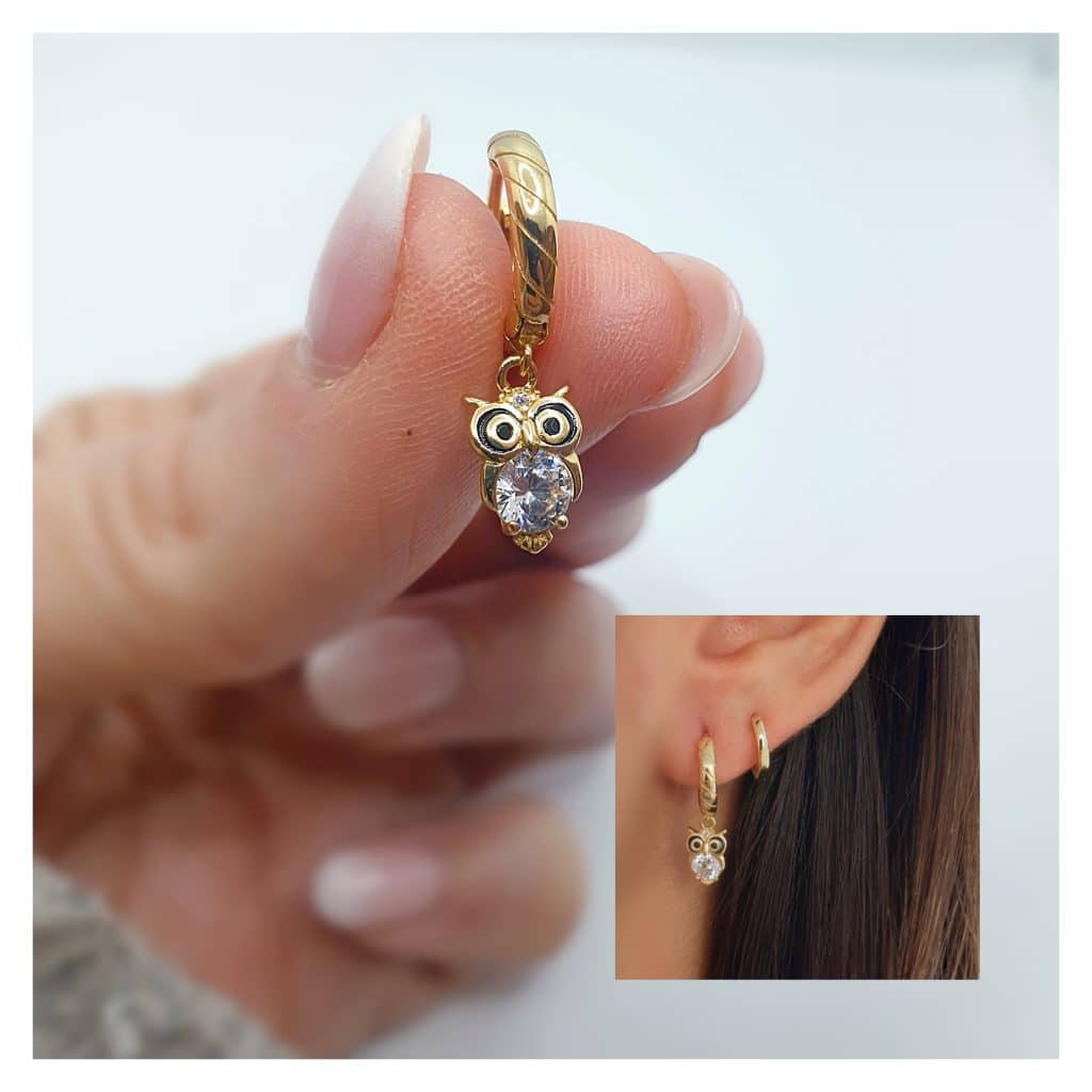 Pendientes Búho de la suerte oro de plata de ley
