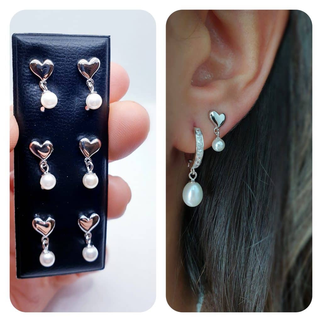 Pendientes perla corazón de plata de ley