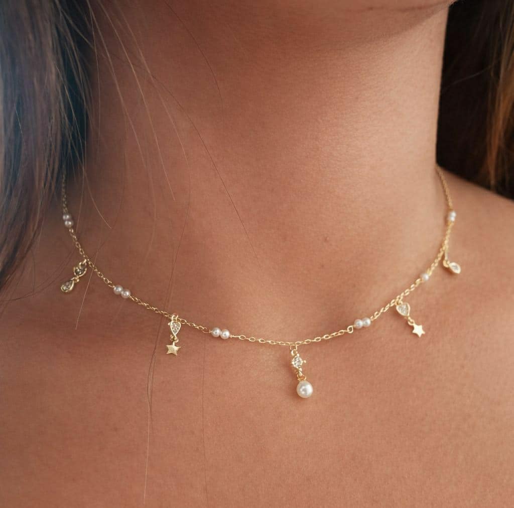 Collar perlas Fantasía oro de 14 quilates