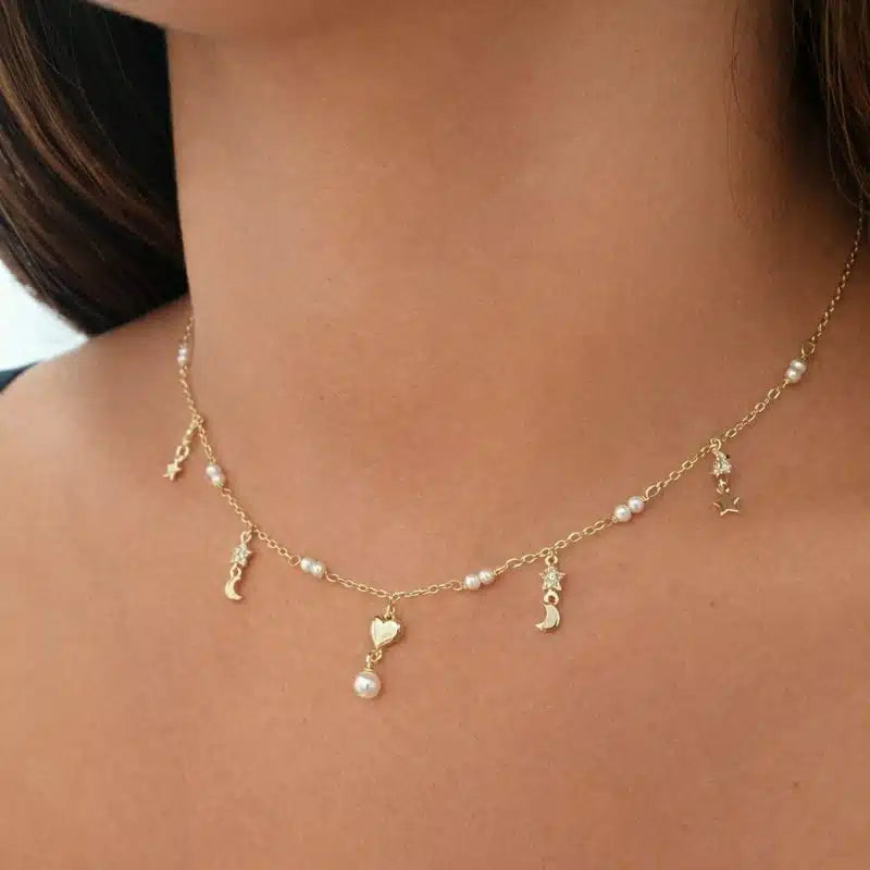 Collar perlas corazón oro