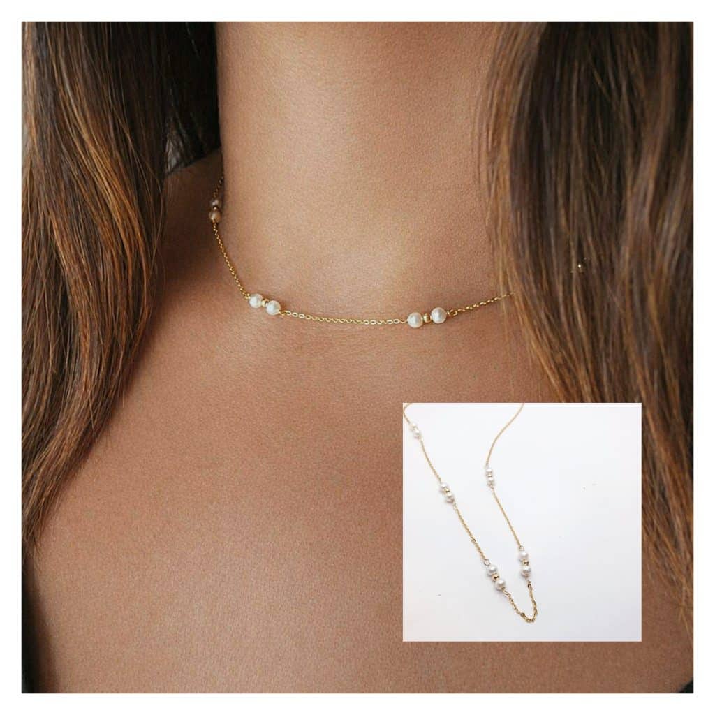 Collar Perlas Basic de plata de ley con baño de oro de 14 quilates - Joyería Zafir