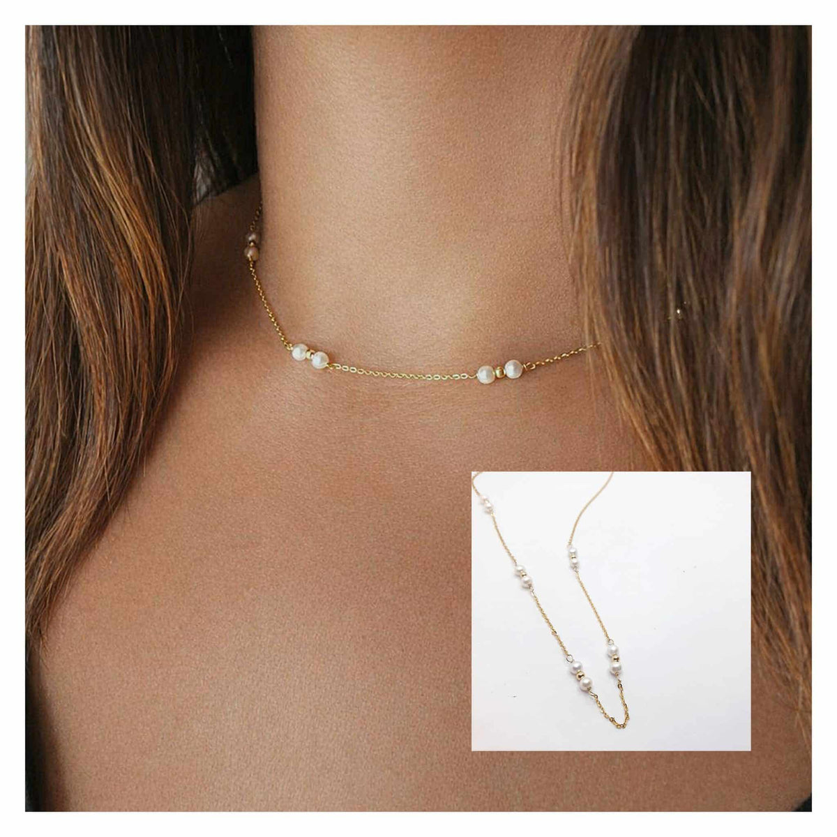 Collar Perlas Basic de plata de ley con baño de oro de 14 quilates - vista adicional