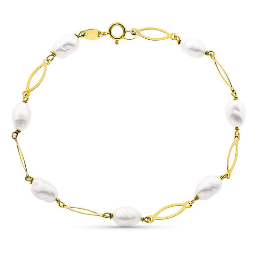 Pulsera Entrepieza y Perla 16,5 cm Perla 4 mm de oro amarillo 18K