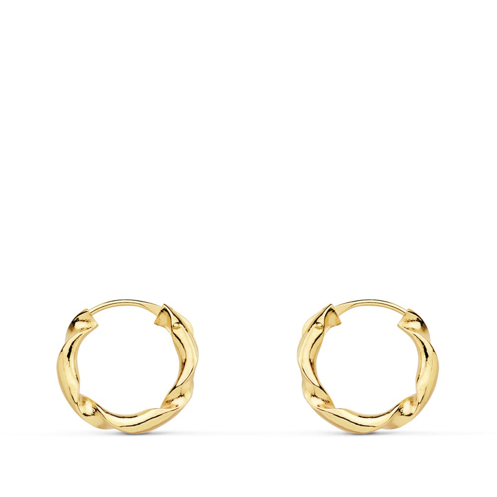 18K AROS ORO AMARILLO HUECOS RETORCIDOS. 12X2 MM