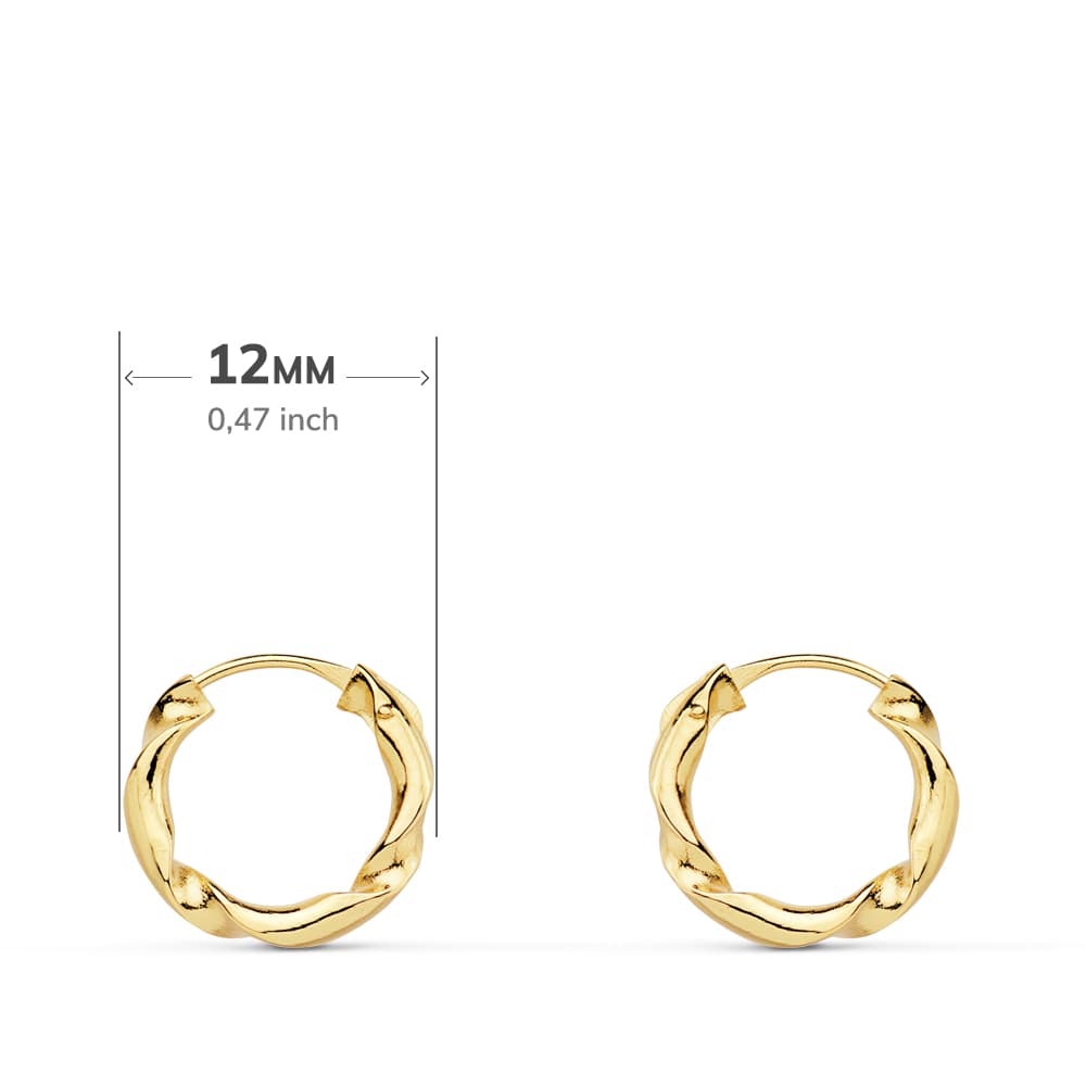 18K AROS ORO AMARILLO HUECOS RETORCIDOS. 12X2 MM