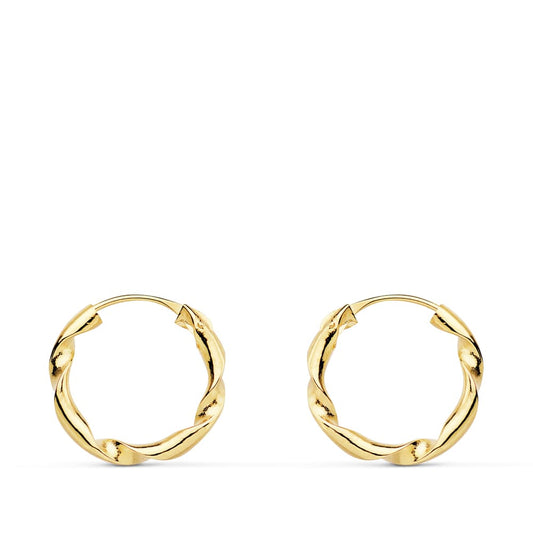 18K AROS ORO AMARILLO HUECOS RETORCIDOS. 14X2 MM