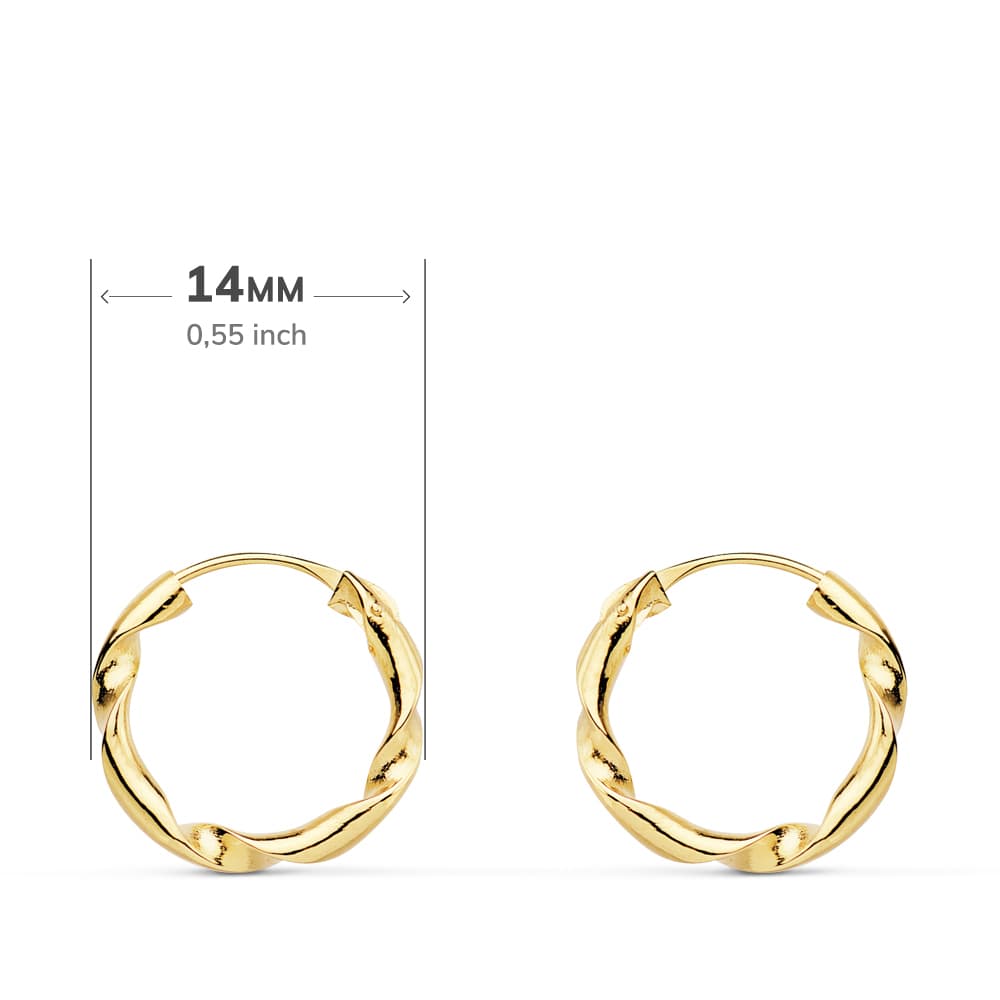 18K AROS ORO AMARILLO HUECOS RETORCIDOS. 14X2 MM