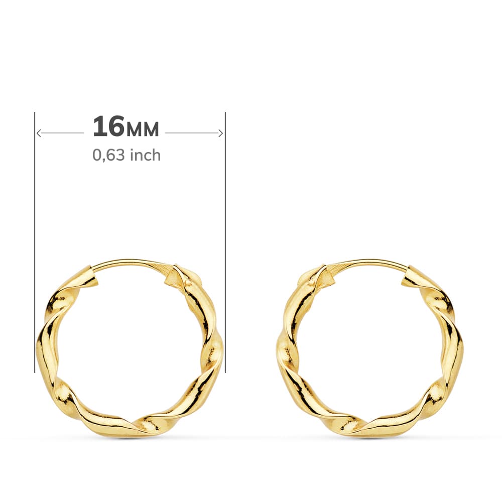 18K AROS ORO AMARILLO HUECOS RETORCIDOS. 16X2 MM