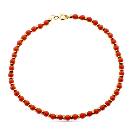 Pulsera Coral Fino Cerdeña y Anillas en Brillo 19 cm de oro amarillo 18K