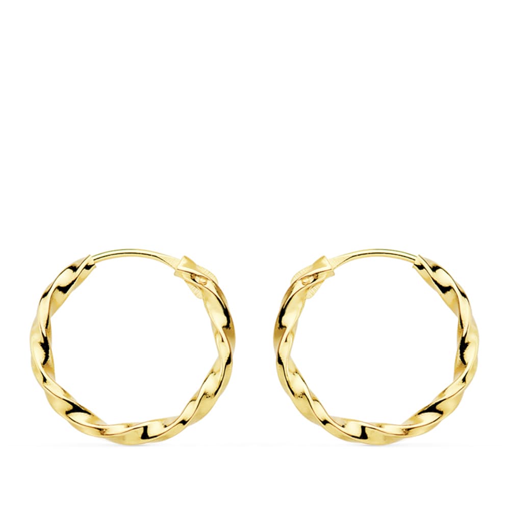 18K AROS ORO AMARILLO HUECOS GALLONEADOS. 14X1.5 MM