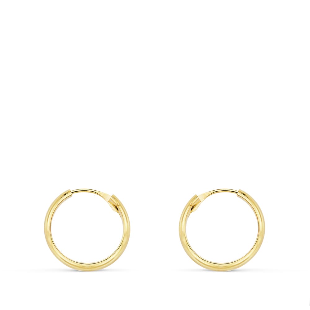 18K AROS HUECOS ORO AMARILLO MEDIA CAÑA LIGEROS.14X3 MM