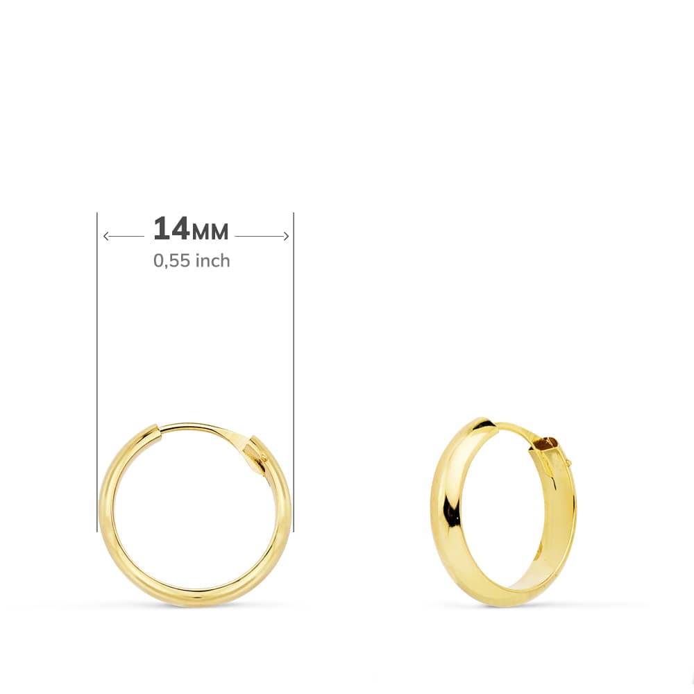 18K AROS HUECOS ORO AMARILLO MEDIA CAÑA LIGEROS.14X3 MM