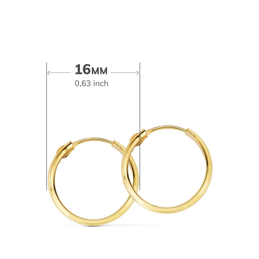 18K AROS ORO AMARILLO MEDIA CAÑA LIGEROS. 16X3 MM