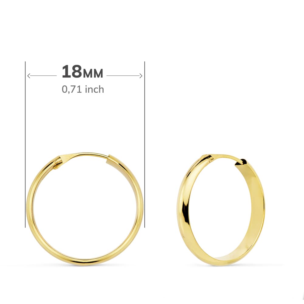 18K AROS ORO AMARILLO MEDIA CAÑA LIGEROS 18X3 MM