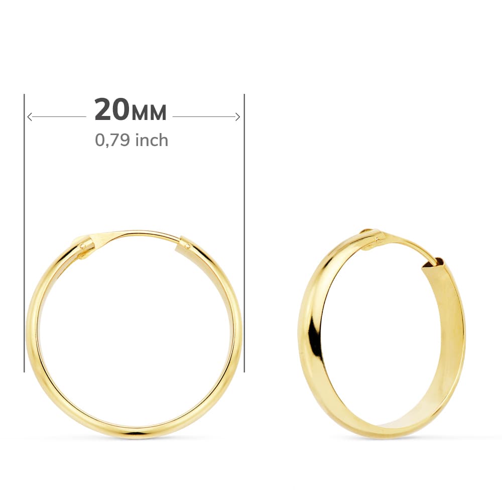 18K AROS ORO AMARILLO MEDIA CAÑA LIGEROS 20X3 MM