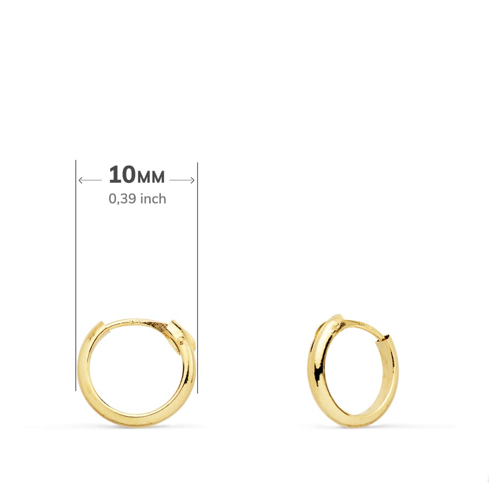 18K AROS HUECOS ORO AMARILLO MEDIA CAÑA LIGEROS. 10X2 MM