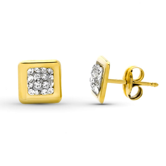 9K PENDIENTES ORO AMARILLO CUADRADOS 6.5X6.5 MM CIERRE PRESION
