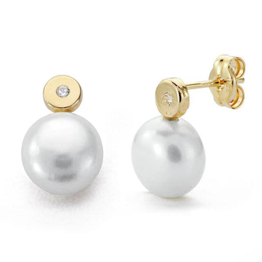 Pendientes Perla 12 x 8 mm de oro amarillo 9K