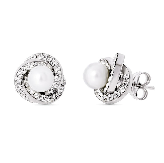 18K PENDIENTES ORO BLANCO NUDO PERLA 9X9 MMCIERRE PRESION