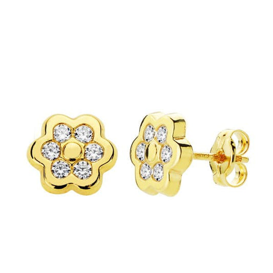 18K PENDIENTES FLOR CIRCONITA 7X7 MM CIERRE PRESION