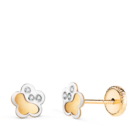 18K PENDIENTES ORO BICOLOR FLOR CON CIRCONITAS. MEDIDA: 6 X 6 MM. CIERRE TUERCA