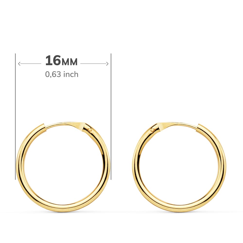 18K AROS ORO AMARILLO REDONDOS LISOS LIGEROS 16X1.50 MM