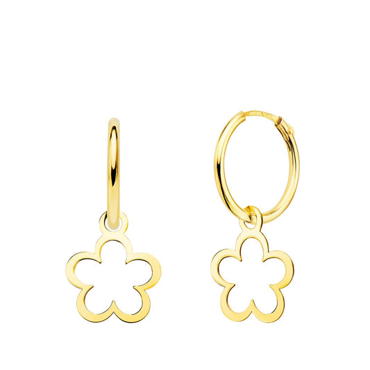 18K AROS ORO AMARILLO TUBO CON MARGARITA 10X10 MM ARO 12X1.5 MM