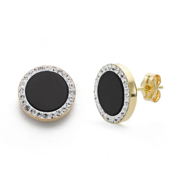 Pendientes Bicolor Onix y Circonita 11 mm 9K