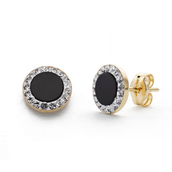 Pendientes Bicolor Onix Circonita 7 mm 9K