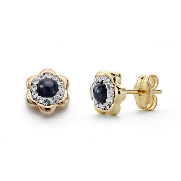 18K PENDIENTES ORO AMARILLO ZAFIRO Y CIRCONITA 6 MM CIERRE PRESION