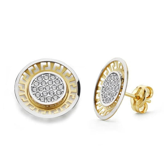 Pendientes Bicolor Circonita 12 mm Cierr presión 18K
