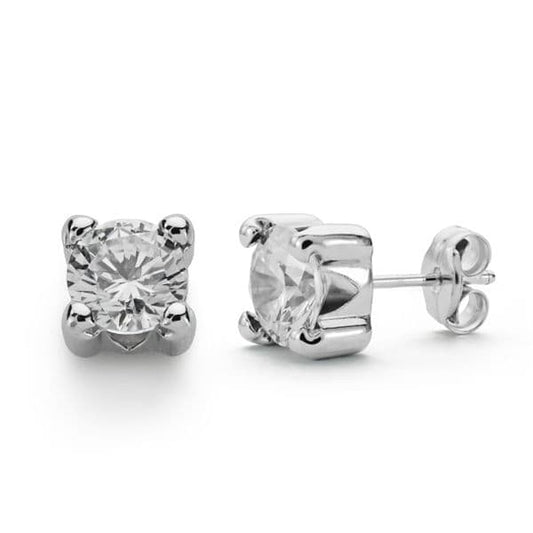 9K PENDIENTES ORO BLANCO CIRCONITA 6.5 MM 4 GARRAS CIERRE PRESION