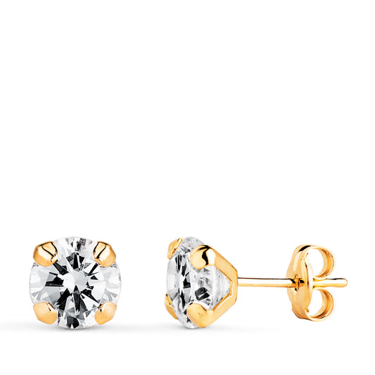 18K PENDIENTES ORO AMARILLO CIRCONITA CON 4 GARRAS. MEDIDA: 6 X 6 MM. CIERRE PRESION