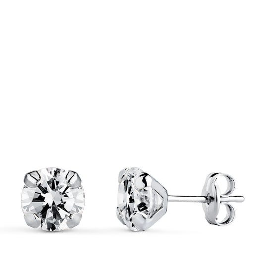 18K PENDIENTES ORO BLANCO CIRCONITA CON 4 GARRAS. MEDIDA: 6 X 6 MM. CIERRE PRESION
