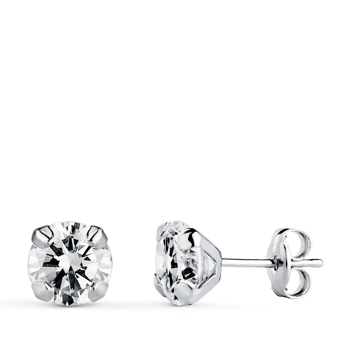 Pendientes Circonita con 4 Garras. Medida: 6 x 6 mm. de oro blanco 18K