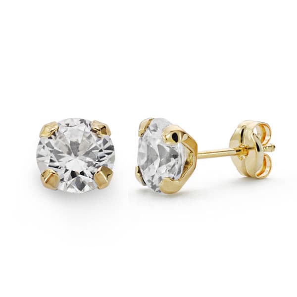 18K PENDIENTES ORO AMARILLO GARRAS CIRCONITA 7 MM CIERRE PRESION