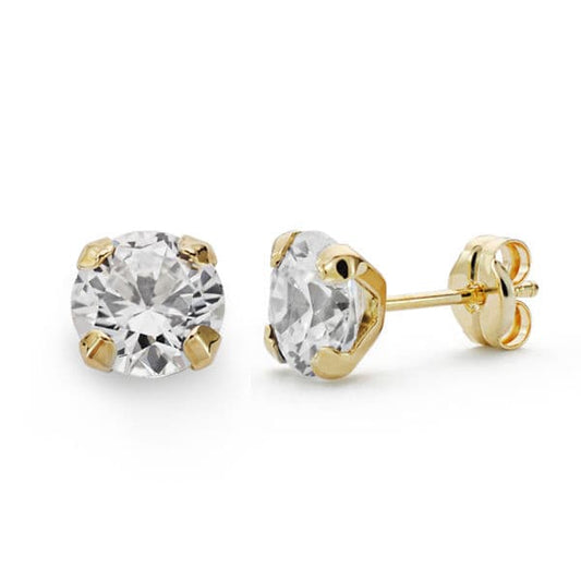 18K PENDIENTES ORO AMARILLO GARRAS CIRCONITA 7 MM CIERRE PRESION