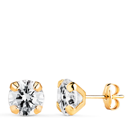 18K PENDIENTES ORO AMARILLO CIRCONITA CON 4 GARRAS. MEDIDA: 7 X 7 MM. CIERRE PRESION