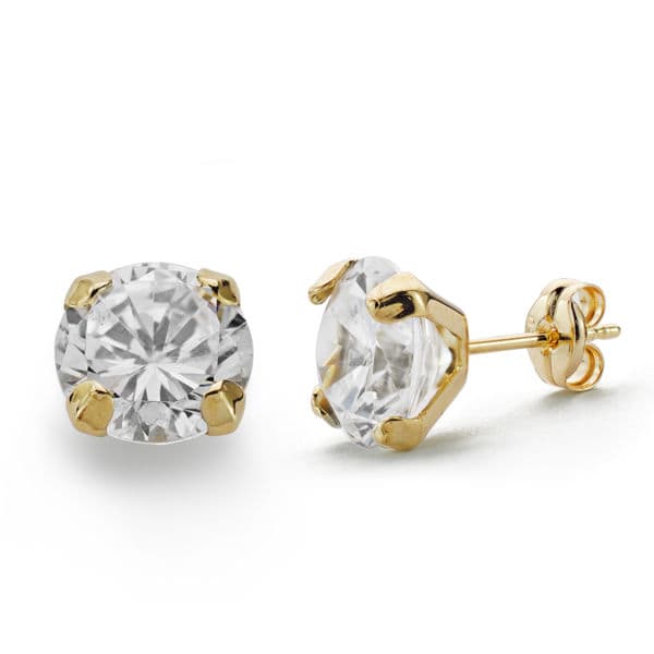 18K PENDIENTES ORO AMARILLO GARRAS CIRCONITA 7.5 MM CIERRE PRESION