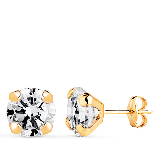Pendientes Circonita con 4 Garras. Medida: 8 x 8 mm. de oro amarillo 18K
