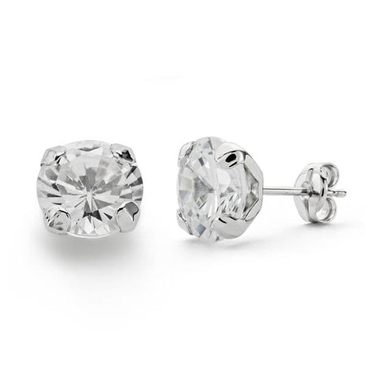 18K PENDIENTES ORO BLANCO GARRAS CIRCONITA 7.5 MM CIERRE PRESION